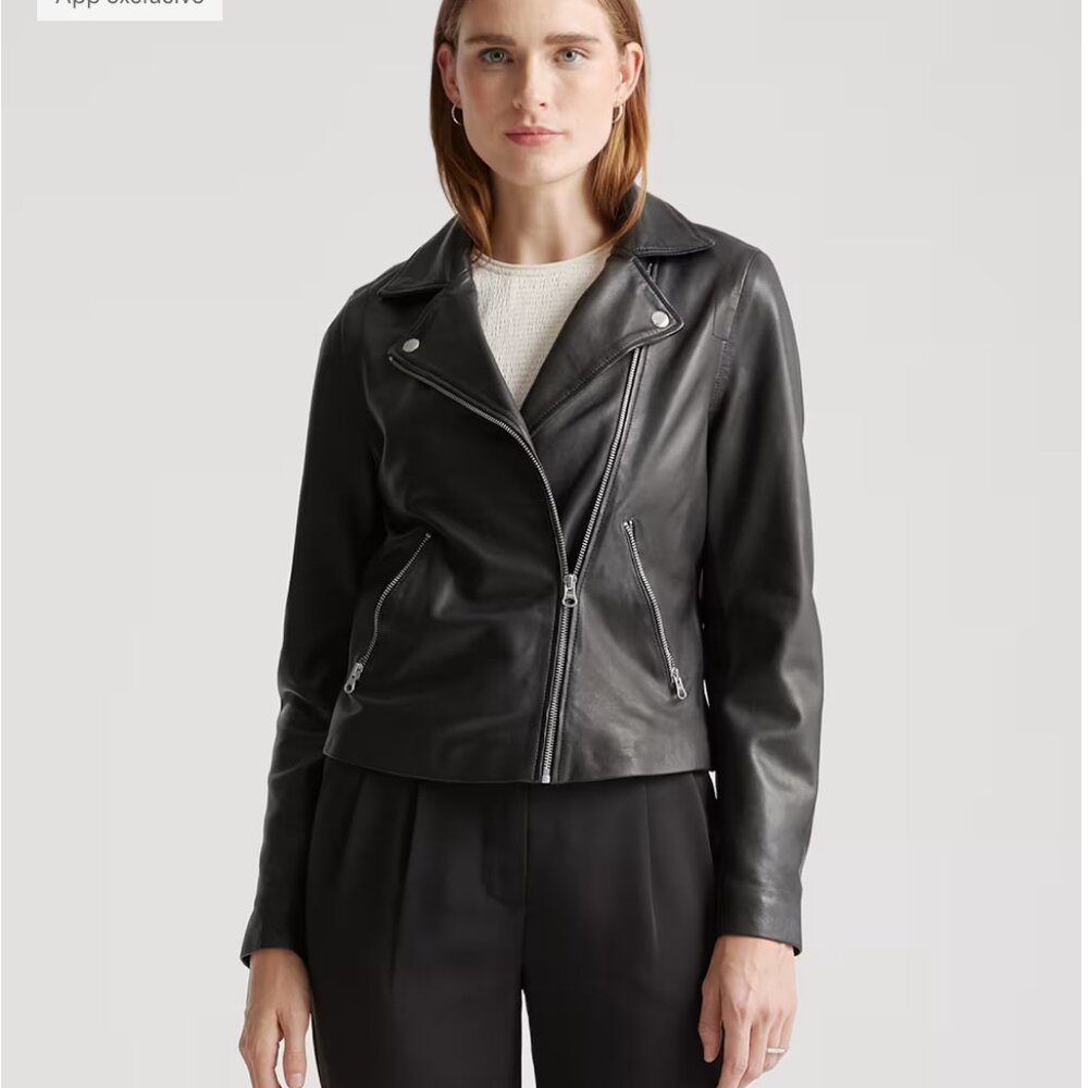Quince 100% Washed Leather Biker Jacket - BLACK, NEW WITH TAGS (NWT)